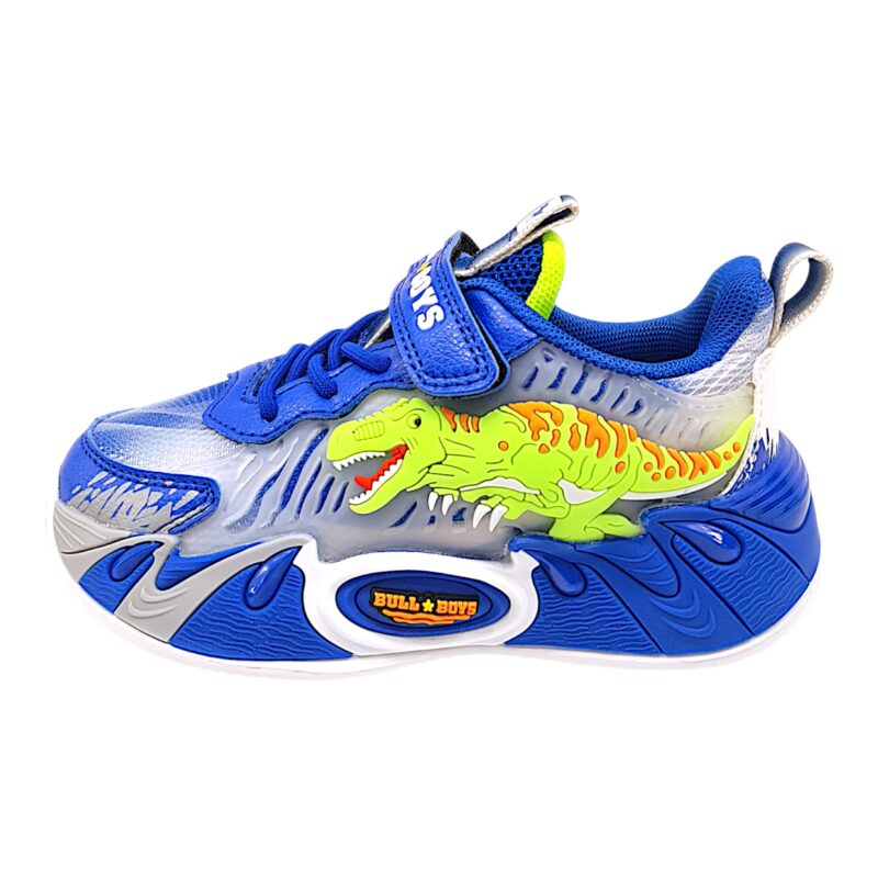 Sneakers T-Rex royal blue-lime green con lacci elastici strappo e luci per bambino – BULL BOYS