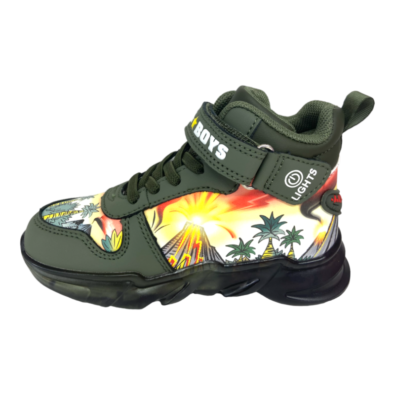 Sneakers T-Rex verde foresta multicolor con luci per bambino – BULL BOYS