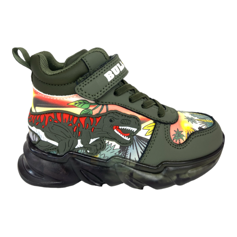 Sneakers T-Rex verde foresta multicolor con luci per bambino – BULL BOYS