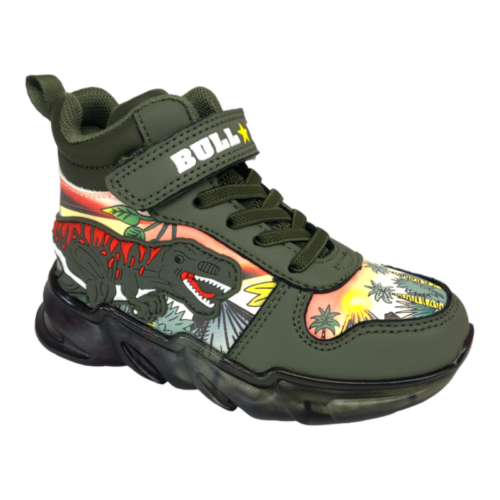 Sneakers T-Rex verde foresta multicolor con luci per bambino – BULL BOYS