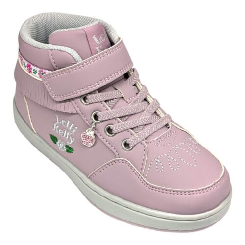 Sneakers alta bambina rosa-cipria con frangetta e charm a forma di mela - Lelli Kelly