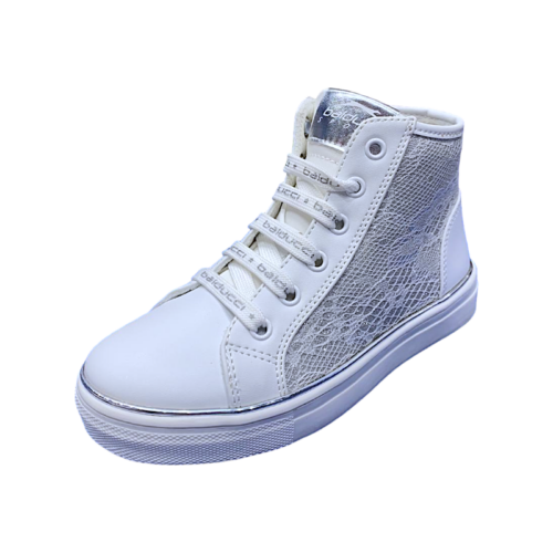 Sneakers alta bianco-argento con lacci e zip laterale – Balducci