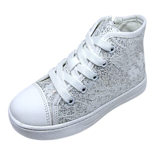 Sneakers alta da cerimonia tipo Converse bianca in pizzo per bambina con cerniera e lacci – Primigi