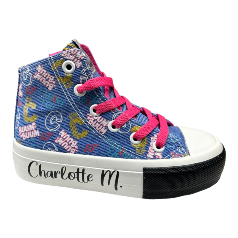 Sneakers alta per bambina in tessuto jeans Charlotte M. con lacci elastici e zip laterale – Easy Shoes 2 Sneakers alta per bambina in tessuto jeans Charlotte M. con lacci elastici e zip laterale – Easy Shoes