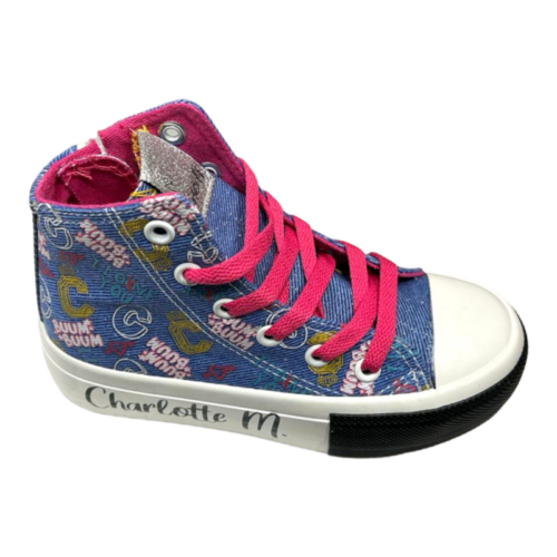 Sneakers alta per bambina in tessuto jeans Charlotte M. con lacci elastici e zip laterale – Easy Shoes