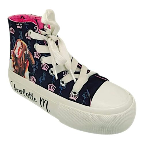Sneakers alta per bambina in tessuto nera Charlotte M. con lacci e zip laterale – Easy Shoes