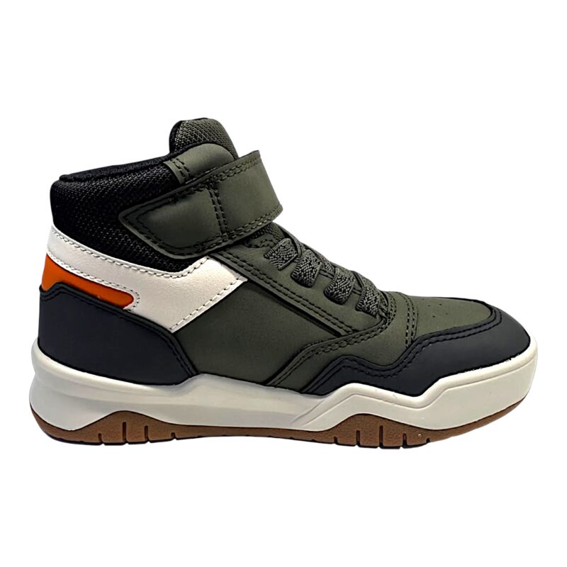 Sneakers alte Perth verde militare, arancione e nero per bambino-ragazzo con strappo e lacci elastici - Geox 2 Sneakers alte Perth verde militare, arancione e nero per bambino con strappo e lacci elastici - Geox
