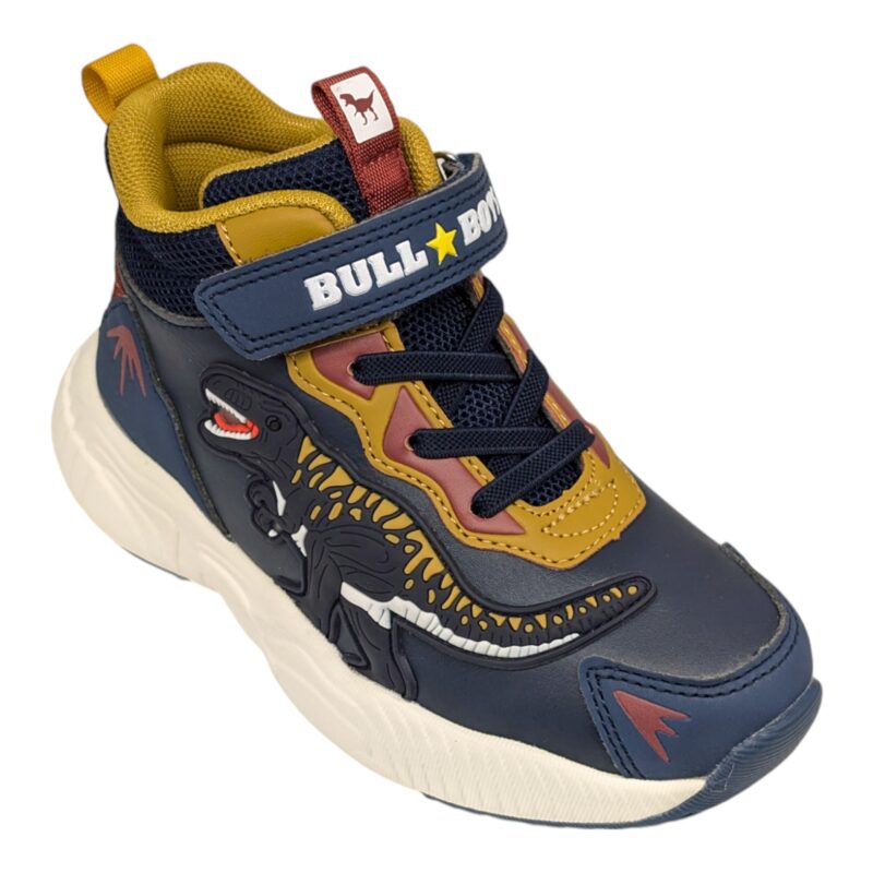 Sneakers alte T-Rex blu e senape con luci per bambino – BULL BOYS