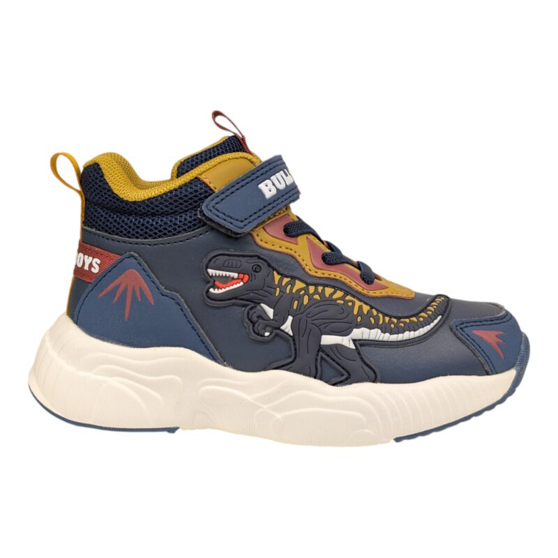 Sneakers alte T-Rex blu e senape con luci per bambino – BULL BOYS