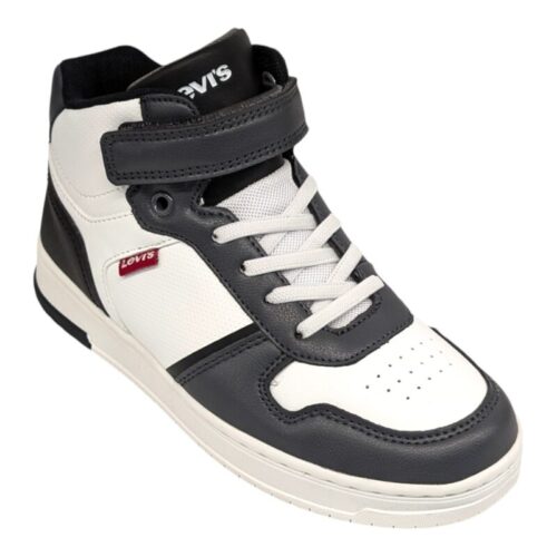 Sneakers alte bianco-grigie in similpelle per bambino con strappo e lacci elastici - Levi's