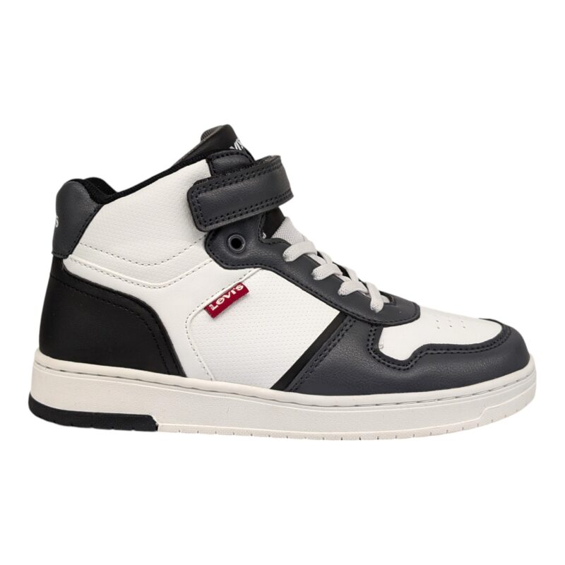 Sneakers alte bianco-grigie in similpelle per bambino con strappo e lacci elastici - Levi's 2 Sneakers alte bianco-grigie in similpelle per bambino con strappo e lacci elastici - Levi's