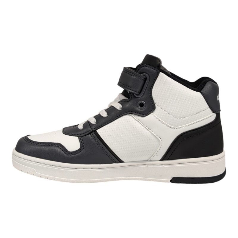 Sneakers alte bianco-grigie in similpelle per bambino con strappo e lacci elastici - Levi's 3 Sneakers alte bianco-grigie in similpelle per bambino con strappo e lacci elastici - Levi's