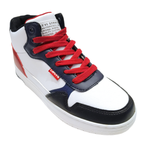 Sneakers alte bianco-rosso-nere in similpelle per bambino con lacci elastici - Levi's