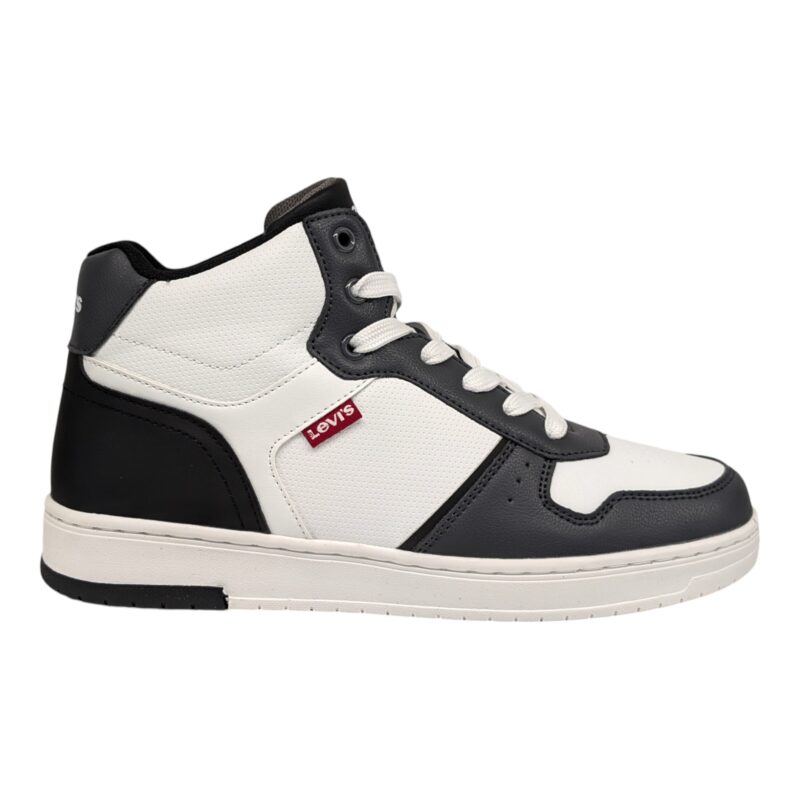 Sneakers alte per bambino bianco-grigie in similpelle con lacci - Levi's 2 Sneakers alte per bambino bianco-grigie in similpelle con lacci elastici - Levi's
