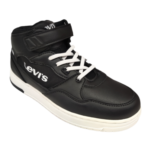 Sneakers alte total black in similpelle per bambino con logo bianco e apertura con strappo e lacci elastici - Levi's