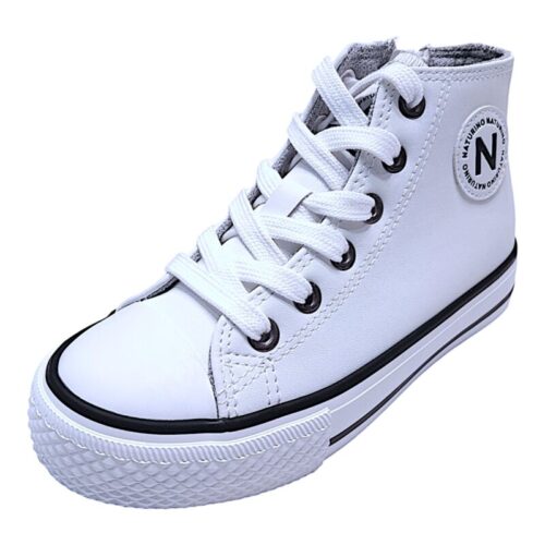 Sneakers alte unisex modello Converse in pelle bianca con lacci e cerniera – Naturino