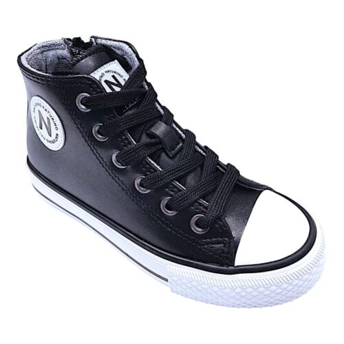 Sneakers alte unisex modello Converse in pelle nera con lacci e cerniera – Naturino