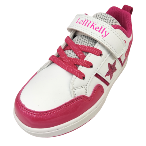 Sneakers bambina Gaia color bianco-fucsia con strappo e lacci elastici - Lelli Kelly