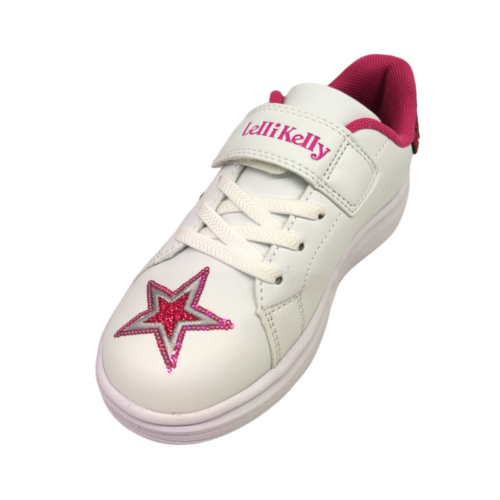 Sneakers bambina Susan bianca con stelle glitterate silver-fucsia - Lelli Kelly