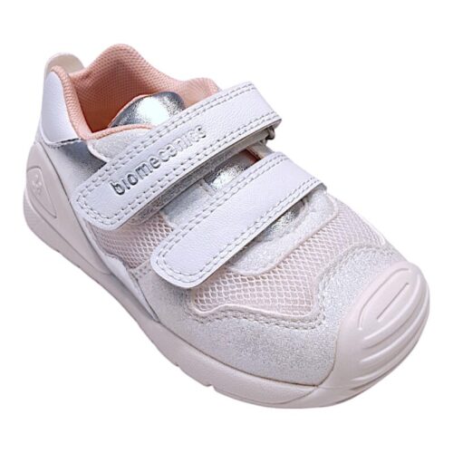 Sneakers bambina bianco-rosa con doppio strappo - Biomecanics