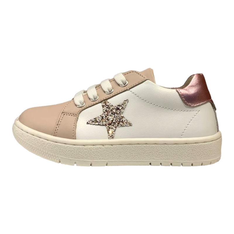 Sneakers bambina bianco-rosa glitter-metallic - Rossano