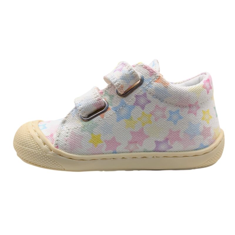 Sneakers bambina cocoon primi passi bianco multi stelle e doppio strappo - Naturino