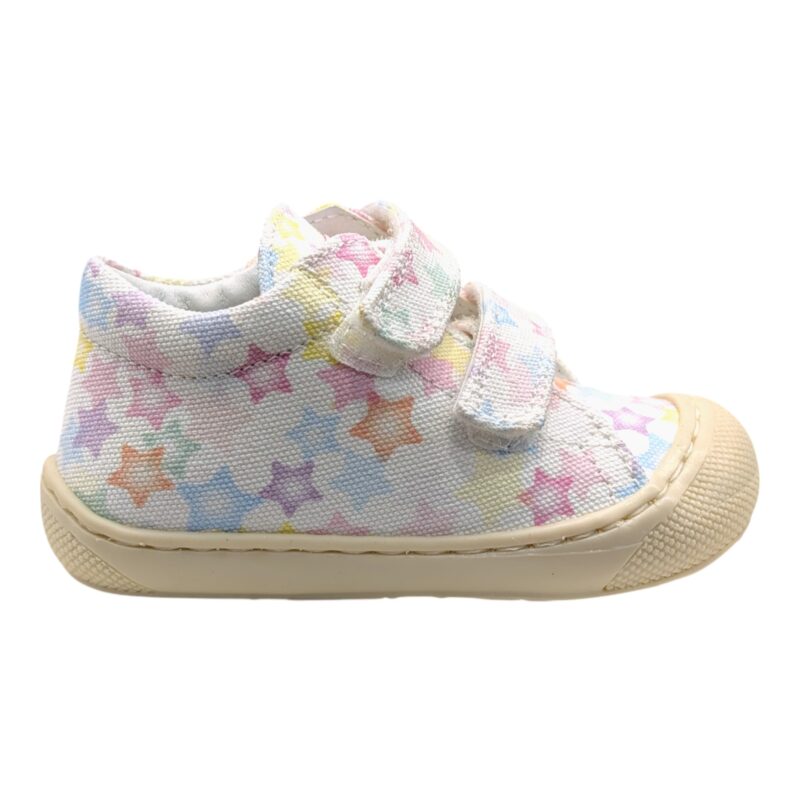 Sneakers bambina cocoon primi passi bianco multi stelle e doppio strappo - Naturino
