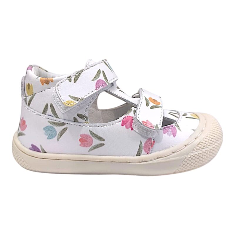 Sneakers bambina cocoon primi passi bianco white multi-tulipani e doppio strappo