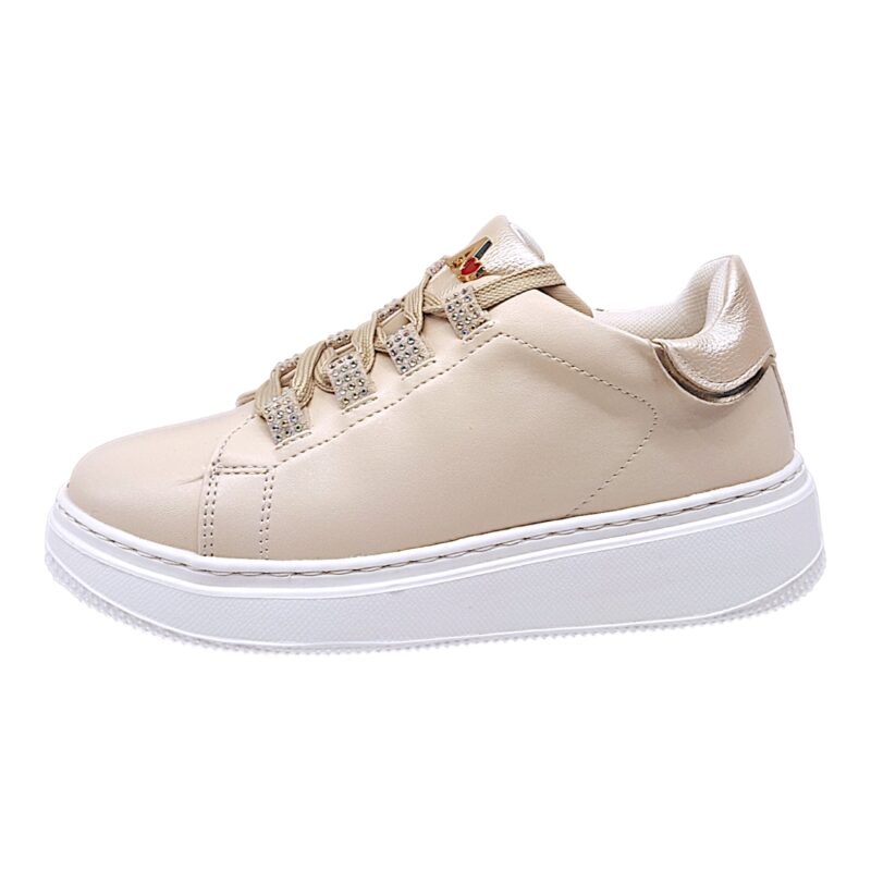 Sneakers bambina crema-gold con lacci elastici e lampo – Asso 3 Sneakers bambina crema-gold con lacci e lampo – Asso