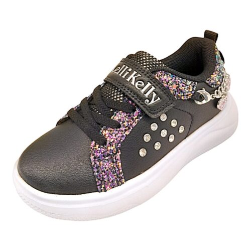 Sneakers bambina gioiello nero-multicolore con bracciale e dettagli glitterati - Lelli Kelly