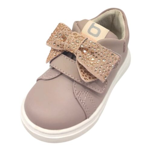 Sneakers bambina primi passi rosa con fiocco con brillantini e due strappi – Balducci