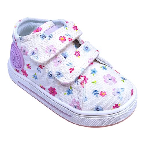 Sneakers bambina primi passi white-liliac con cuoricini e doppio strappo - Falcotto