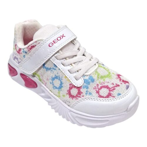 Sneakers bambina white-multicolor con luci e velcro e lacci elastici - Geox 3 Sneakers bambina white-multicolor con luci e velcro e lacci elastici - Geox