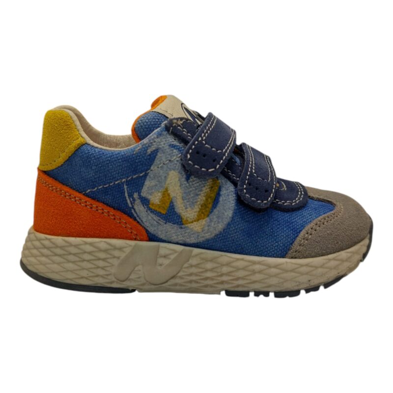Sneakers bambino primi passi grey-oltremare-orange con doppio strappo - Naturino