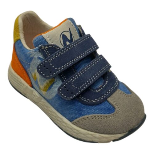 Sneakers bambino primi passi grey-oltremare-orange con doppio strappo - Naturino