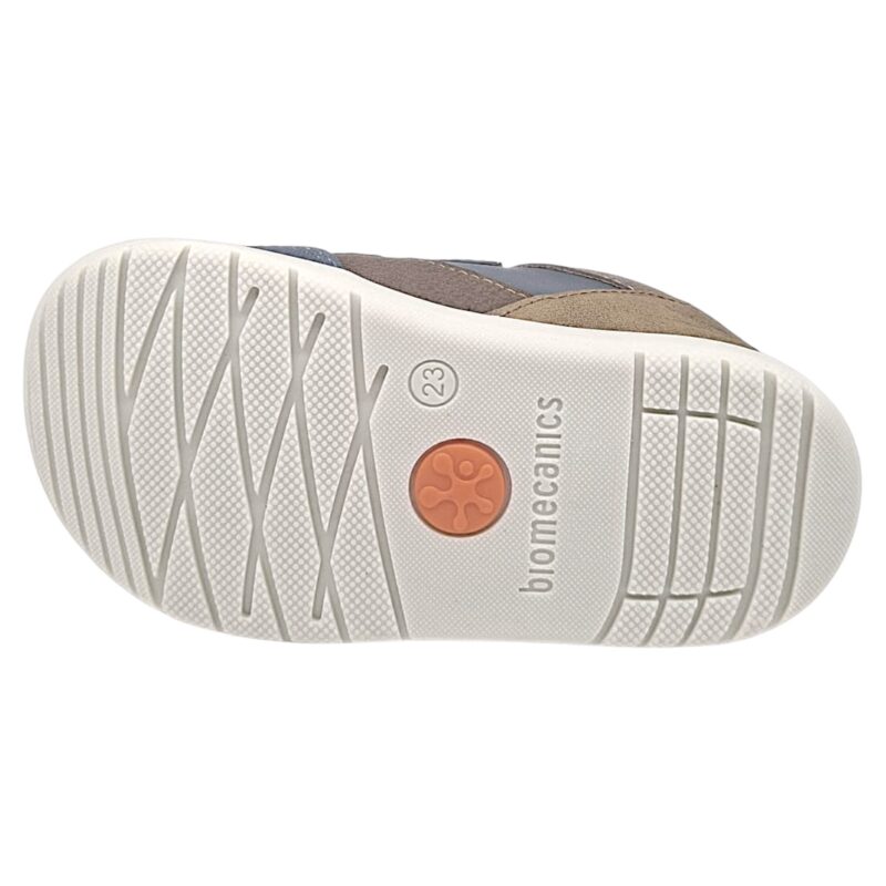 Sneakers barefoot primi passi blu-marrone per bambino con doppio strappo a velcro - Biomecanics 5 Sneakers barefoot primi passi blu-marrone per bambino con doppio strappo a velcro - Biomecanics