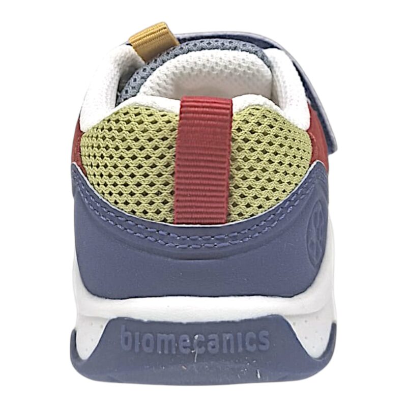 Sneakers sportive a pianta larga celeste-blu-ocra-rosso per bambino con due strappi - Biomecanics 4 Sneakers barefoot primi passi blu-marrone per bambino con doppio strappo a velcro - Biomecanics