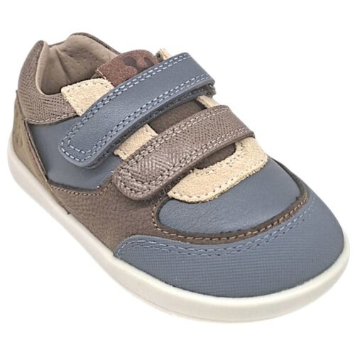 Sneakers barefoot primi passi blu-marrone per bambino con doppio strappo a velcro - Biomecanics 8 Sneakers barefoot primi passi blu-marrone per bambino con doppio strappo a velcro - Biomecanics