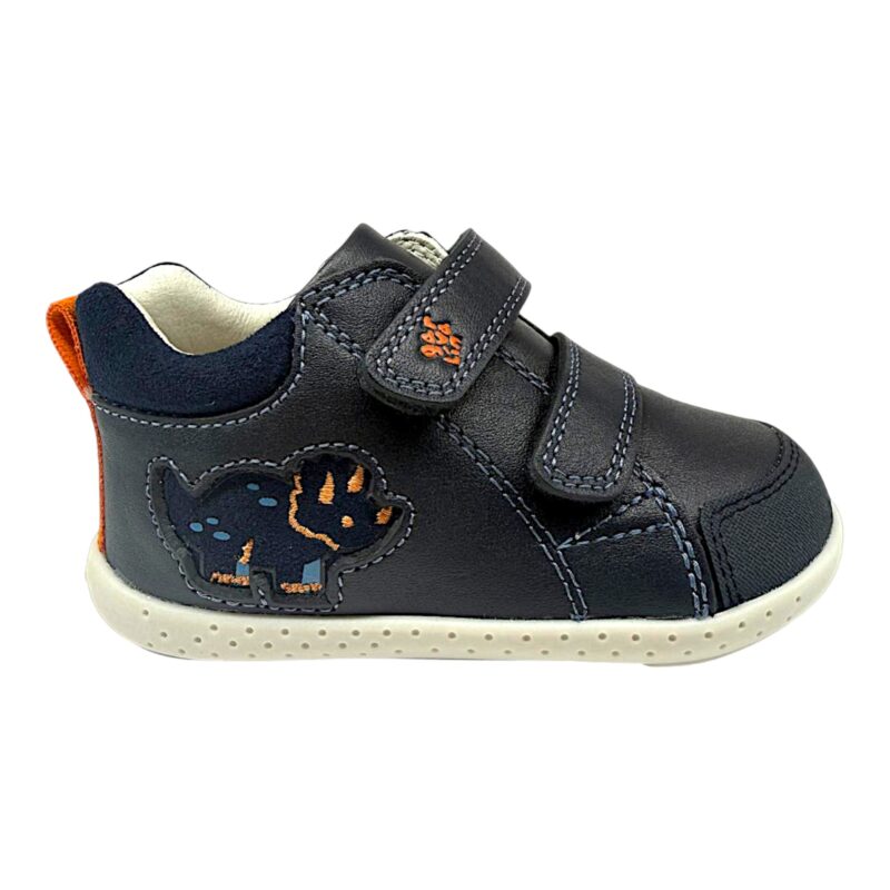 Sneakers barefoot primi passi blu per bambino con triceratopo stilizzato e chiusura con doppio strappo - Garvalín 2 Sneakers barefoot primi passi blu per bambino con triceratopo stilizzato e chiusura con doppio strappo - Garvalín