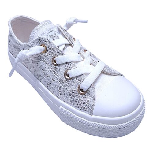 Sneakers bassa bambina white-silver tipo converse in pizzo e lacci elastici - Naturino
