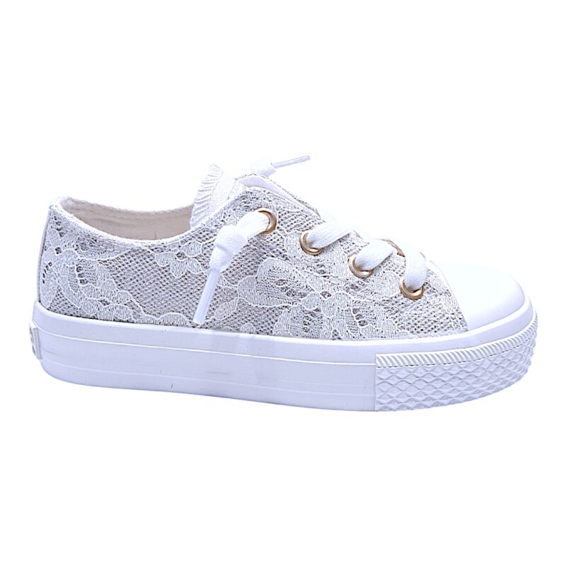Sneakers bassa bambina white-silver tipo converse in pizzo e lacci elastici - Naturino