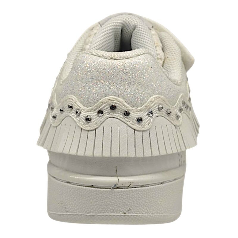Sneakers bianca per bambina con frangetta macramè per bambina con velcro e lacci elastici – Lelli Kelly 4 Sneakers bianca con frangetta macramè per bambina con velcro e lacci elastici – Lelli Kelly