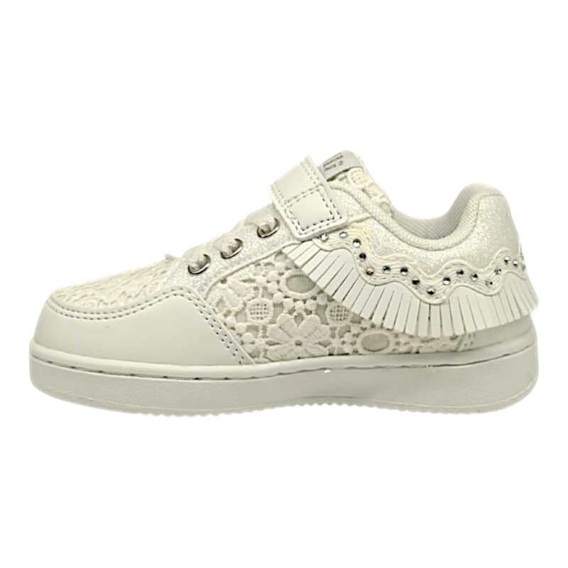 Sneakers bianca per bambina con frangetta macramè per bambina con velcro e lacci elastici – Lelli Kelly 3 Sneakers bianca con frangetta macramè per bambina con velcro e lacci elastici – Lelli Kelly
