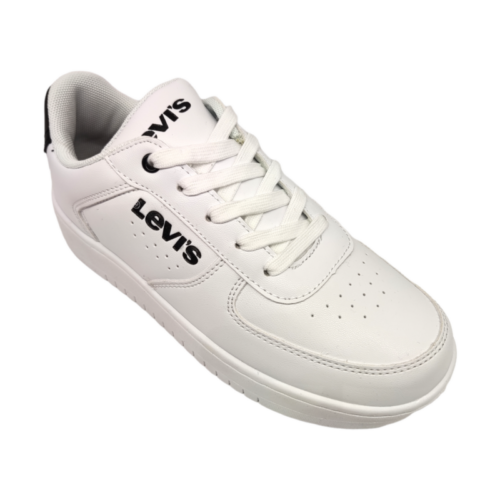 Sneakers bianche in similpelle per bambina con scritte Levi's nere e lacci elastici - Levi's