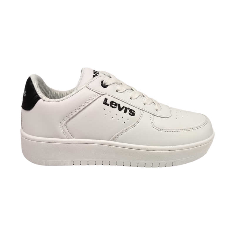 Sneakers bianche in similpelle per bambina con scritte Levi's nere e lacci - Levi's 2 Sneakers bianche in similpelle per bambina con scritte Levi's nere e lacci elastici - Levi's