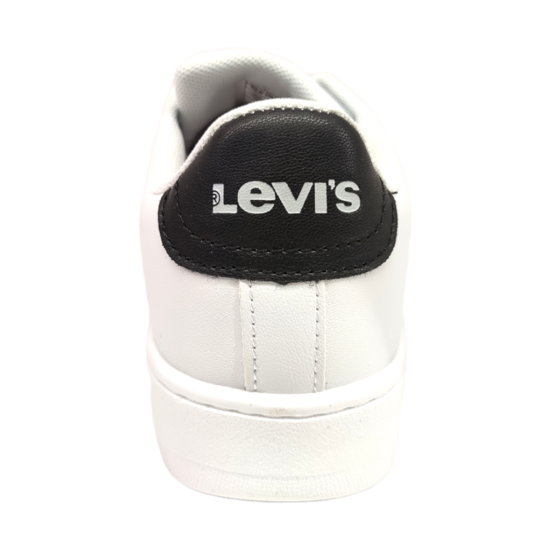Sneakers bianche in similpelle per bambina con scritte Levi's nere e lacci - Levi's 4 Sneakers bianche in similpelle per bambina con scritte Levi's nere e lacci elastici - Levi's