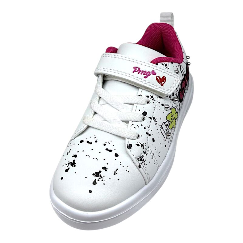 Sneakers bianche-multicolor per bambina con scritta love fucsia, strappo e lacci elastici - Primigi 1 Sneakers bianche-multicolor per bambina con scritta love fucsia, strappo e lacci elastici - Primigi