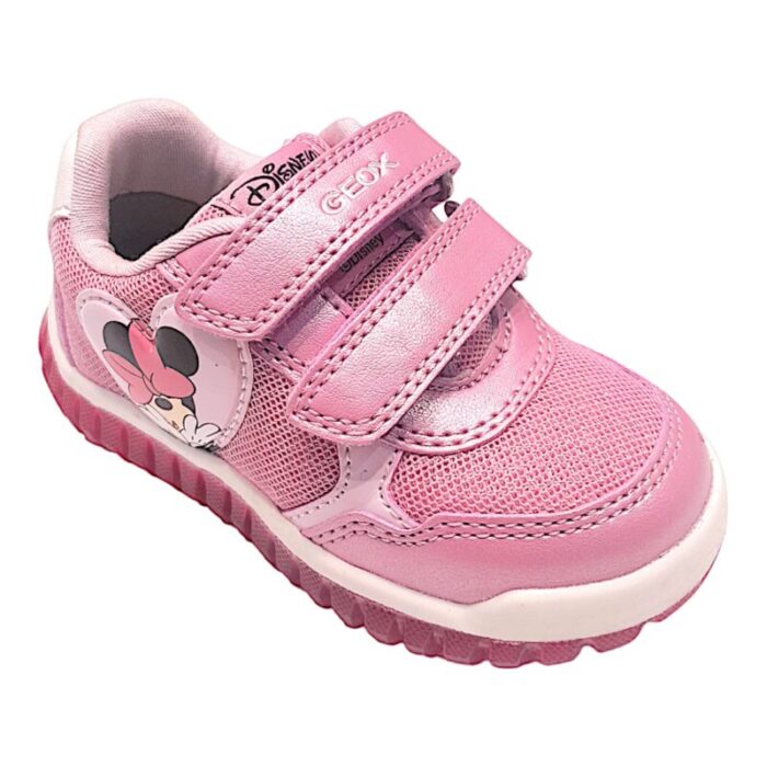 Sneakers bimba primi passi rosa con luci, minnie e doppio strappo - Geox
