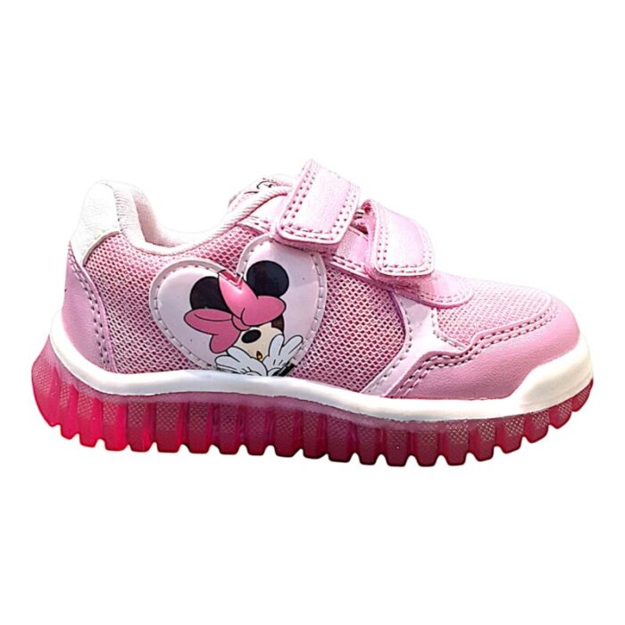 Sneakers bimba primi passi rosa con luci, minnie e doppio strappo - Geox