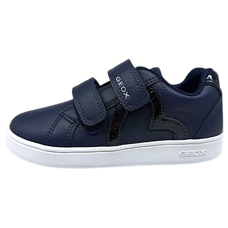 Sneakers blu in similpelle per bambina-ragazza con cuore laterale blu tono su tono e doppio strappo - Geox 3 Sneakers blu in similpelle per bambina con cuore laterale tono su tono e doppio strappo - Geox